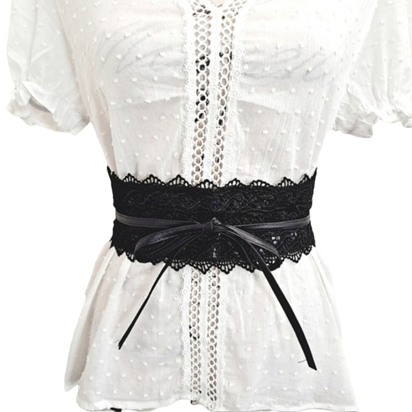Womens black corset Floral Lace faux leather Obi Wide Waist whimsigoth belt - Picture 1 of 12